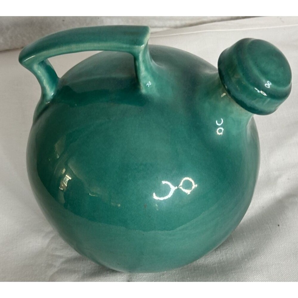 Muncie Pottery Art Musical Ball Jug w/Stopper and Music Box Green 1949